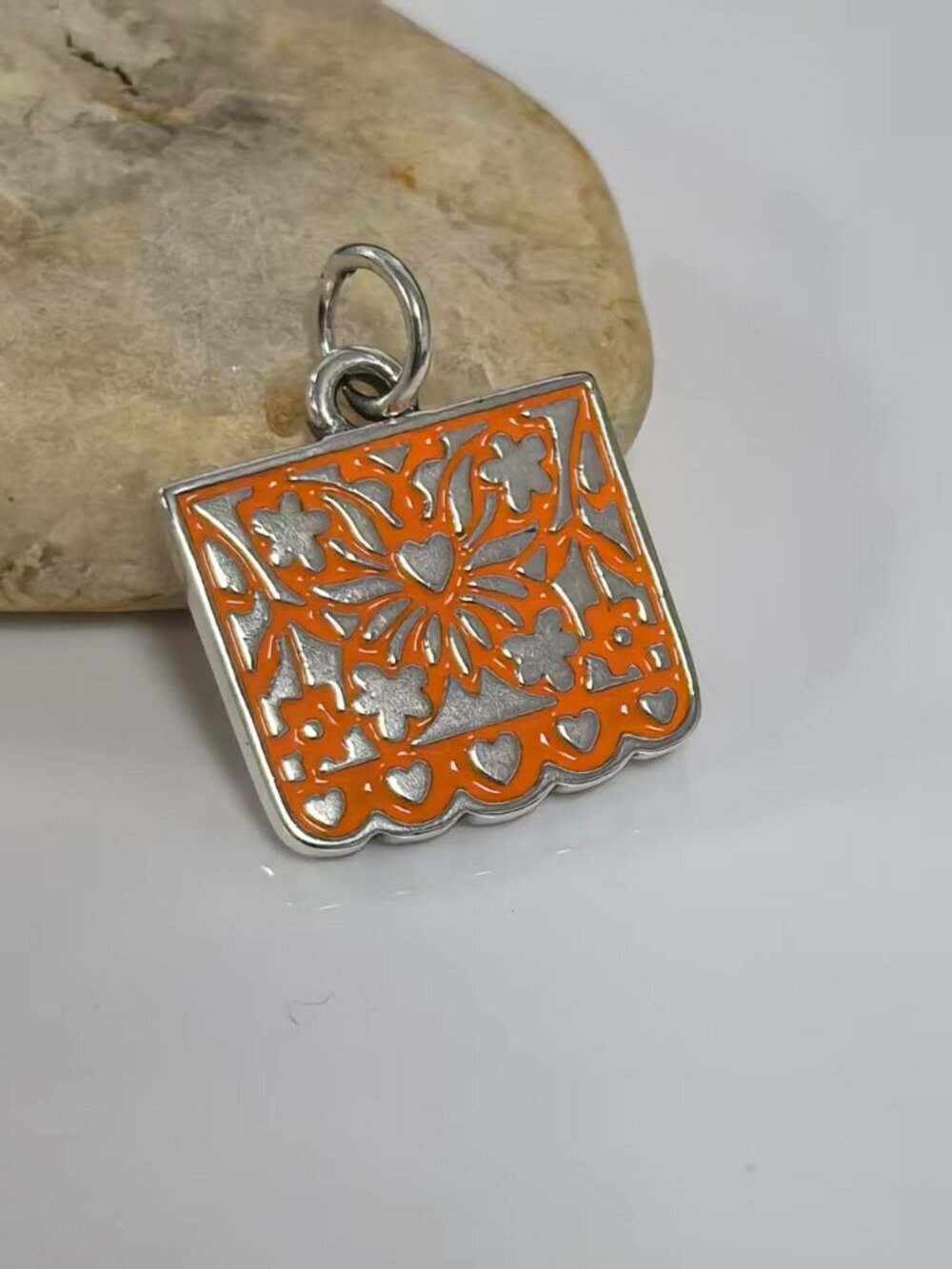James Avery Enamel Papel Picado Charm (Orange), S925 Silver Jewelry (Women's)